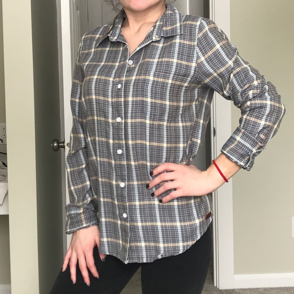 ROXY Olive plaid button down -small